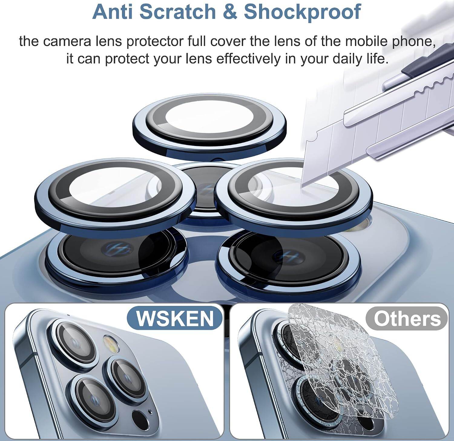 Picture of Camera Protector for iPhone 12 Pro Blue WSKEN Ring Camera Lens Protector for Mobile