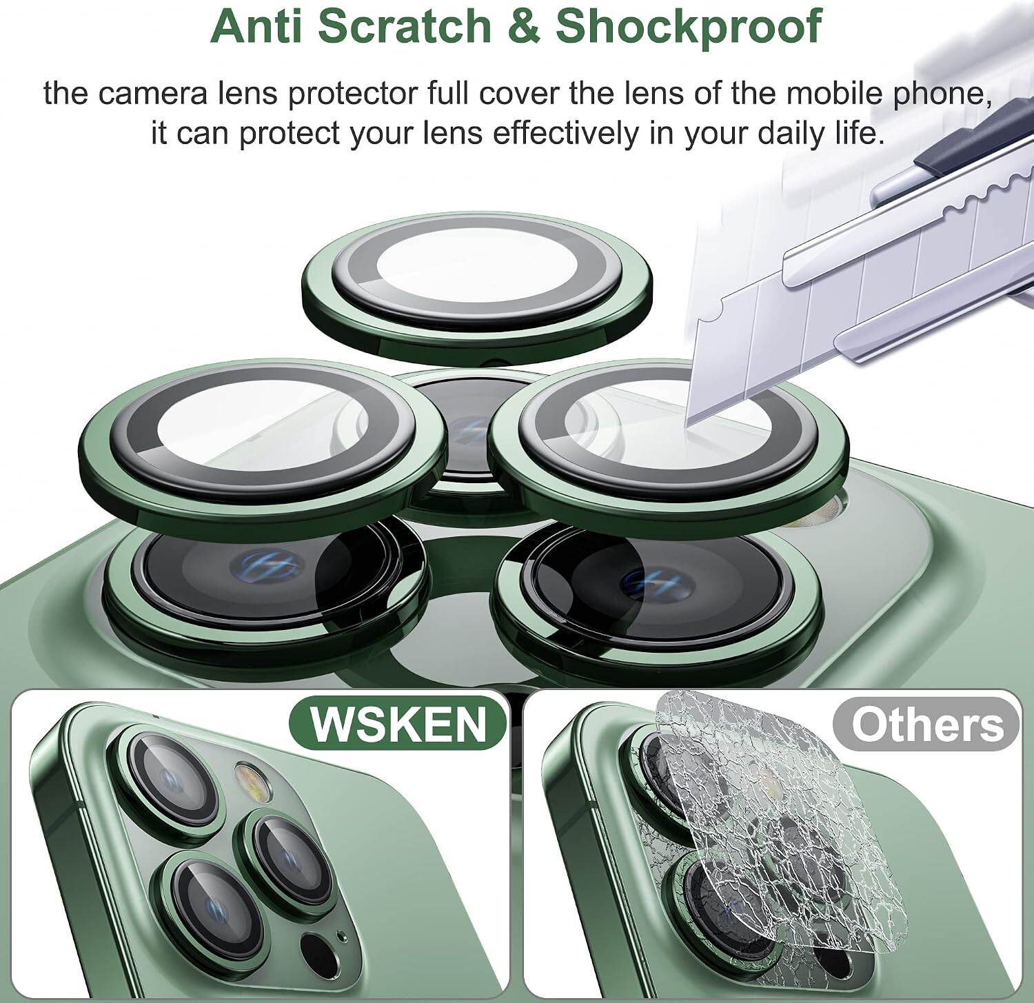 Picture of Camera Protector for iPhone 13 Pro Max Green WSKEN Ring Camera Lens Protector for Mobile