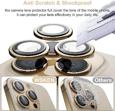 Picture of Camera Protector for iPhone 13 Pro Max Golden WSKEN Ring Camera Lens Protector for Mobile