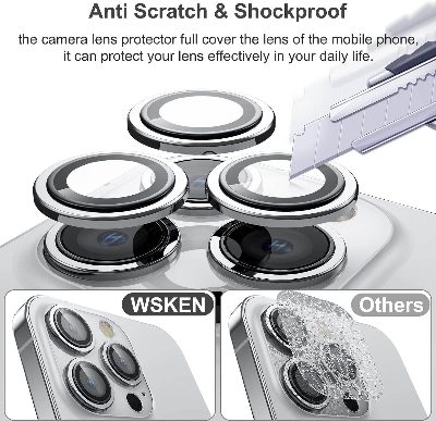 Picture of Camera Protector for iPhone 13 Pro Max White WSKEN Ring Camera Lens Protector for Mobile