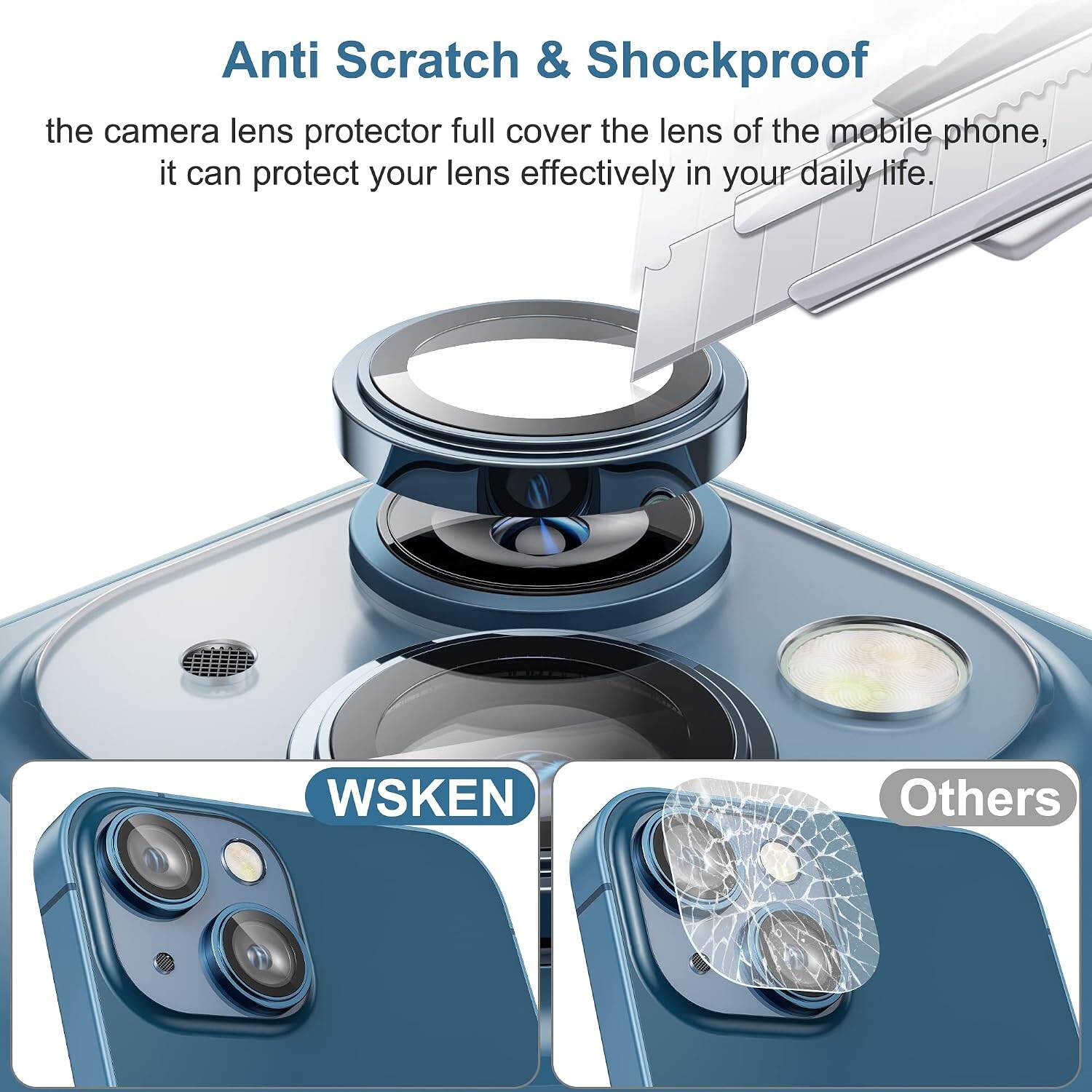 Picture of Camera Protector for iPhone 13 Blue WSKEN Ring Camera Lens Protector for Mobile
