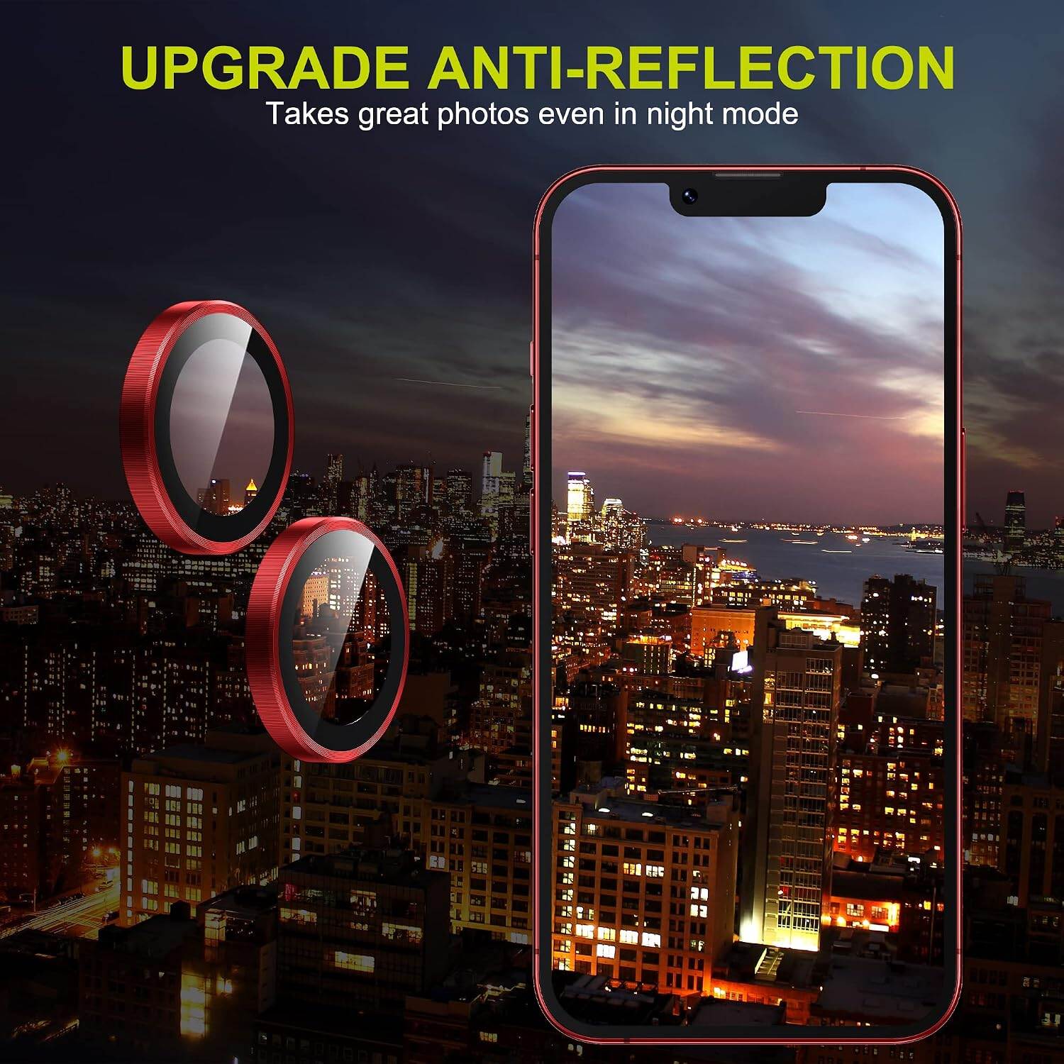 Picture of Camera Protector for iPhone 14 Plus Red WSKEN Ring Camera Lens Protector for Mobile