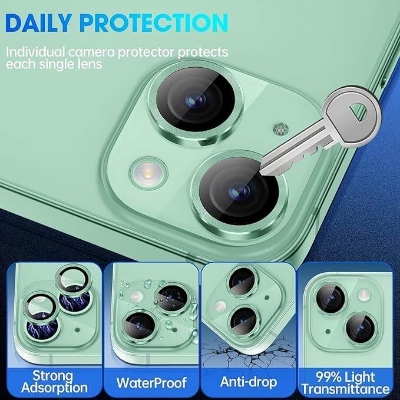 Picture of Camera Protector for iPhone 15 Plus Green WSKEN Ring Camera Lens Protector for Mobile
