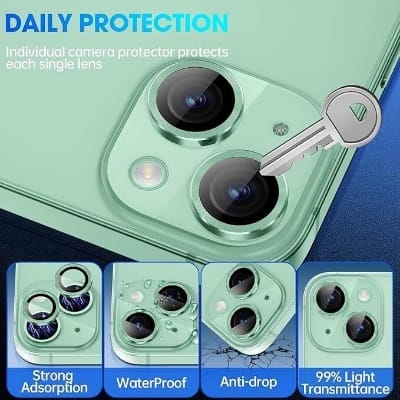 Picture of Camera Protector for iPhone 15 Green WSKEN Ring Camera Lens Protector for Mobile