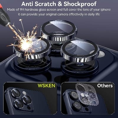 Picture of Camera Protector for iPhone 15 Pro Blue WSKEN Ring Camera Lens Protector for Mobile