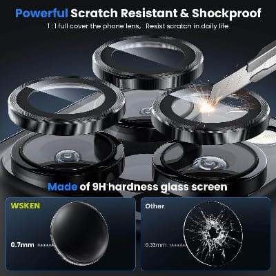 Picture of Camera Protector for iPhone 15 Pro Black WSKEN Ring Camera Lens Protector for Mobile