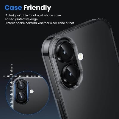 Picture of Camera Protector for iPhone 16 Plus Black WSKEN Ring Camera Lens Protector for Mobile