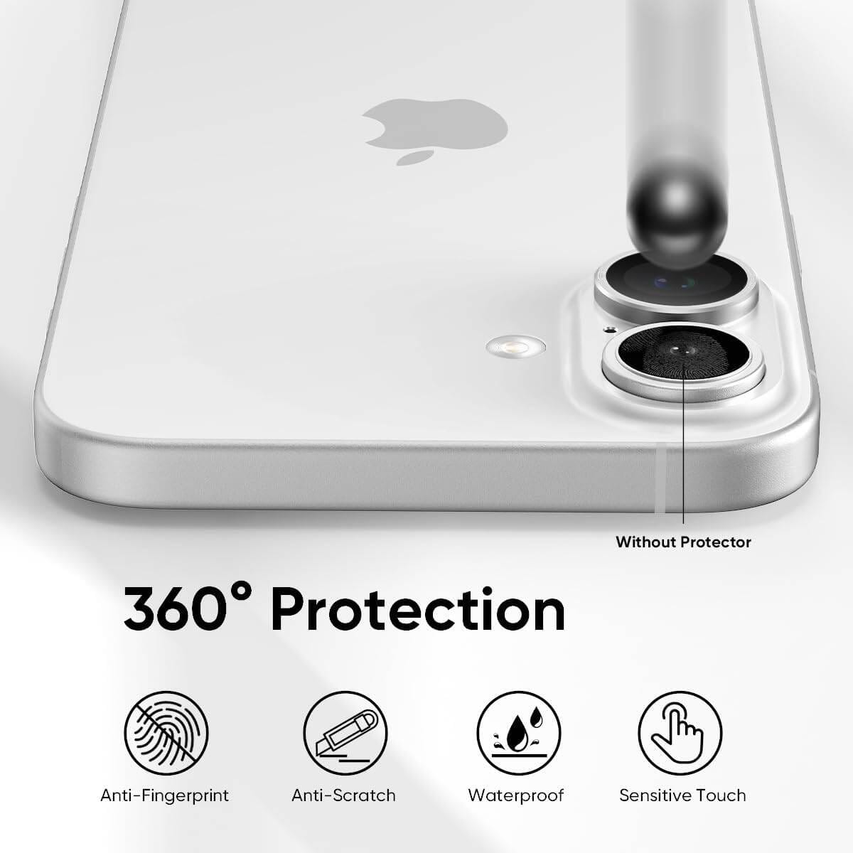 Picture of Camera Protector for iPhone 16 Plus White WSKEN Ring Camera Lens Protector for Mobile