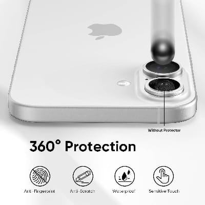 Picture of Camera Protector for iPhone 16 Plus White WSKEN Ring Camera Lens Protector for Mobile