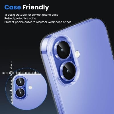 Picture of Camera Protector for iPhone 16 Blue WSKEN Ring Camera Lens Protector for Mobile