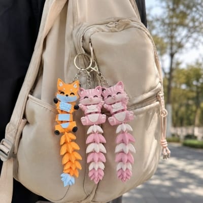 Picture of Cute Animal Stretchy Keychain | 3D Articulated Cat & Fox Key Ring | Flexible Fidget Keychain Toy for Bag, Backpack & Car Keys | Kawaii Gift for Kids & Adults