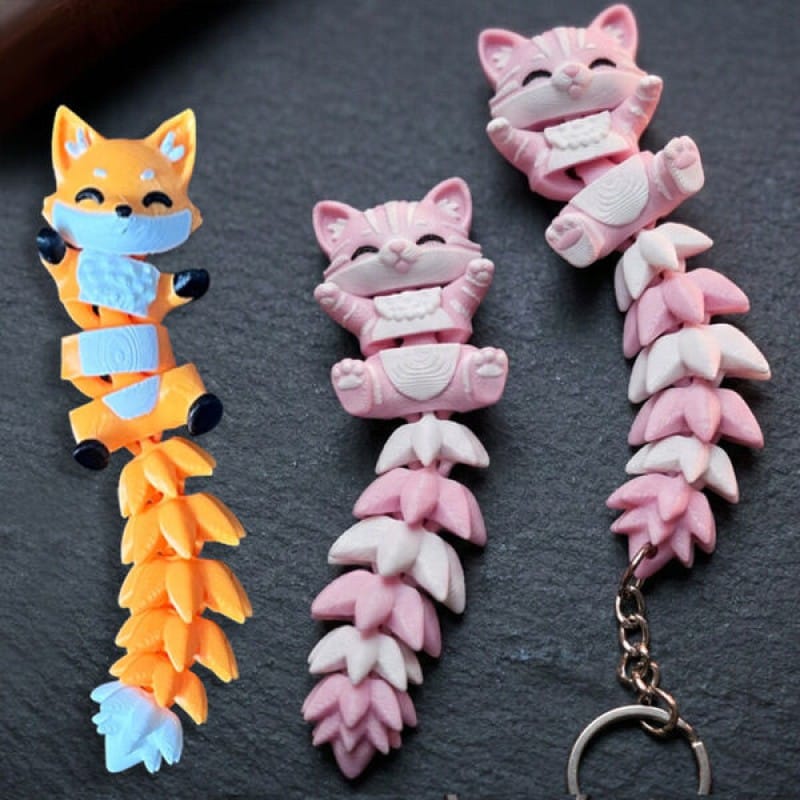 Picture of Cute Animal Stretchy Keychain | 3D Articulated Cat & Fox Key Ring | Flexible Fidget Keychain Toy for Bag, Backpack & Car Keys | Kawaii Gift for Kids & Adults