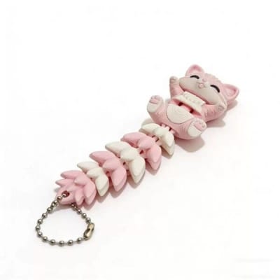 Picture of Cute Animal Stretchy Keychain | 3D Articulated Cat & Fox Key Ring | Flexible Fidget Keychain Toy for Bag, Backpack & Car Keys | Kawaii Gift for Kids & Adults