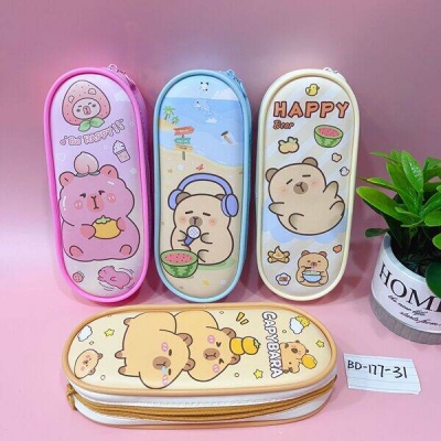 Picture of Cute Cartoon Pencil Case for Kids | Large Capacity EVA Pencil Box with Zipper | Waterproof School Stationery Organizer | Bear & Capybara Design