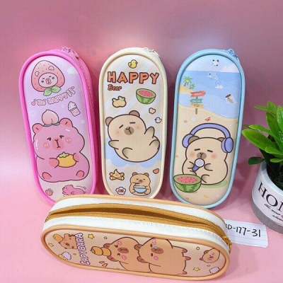 Picture of Cute Cartoon Pencil Case for Kids | Large Capacity EVA Pencil Box with Zipper | Waterproof School Stationery Organizer | Bear & Capybara Design