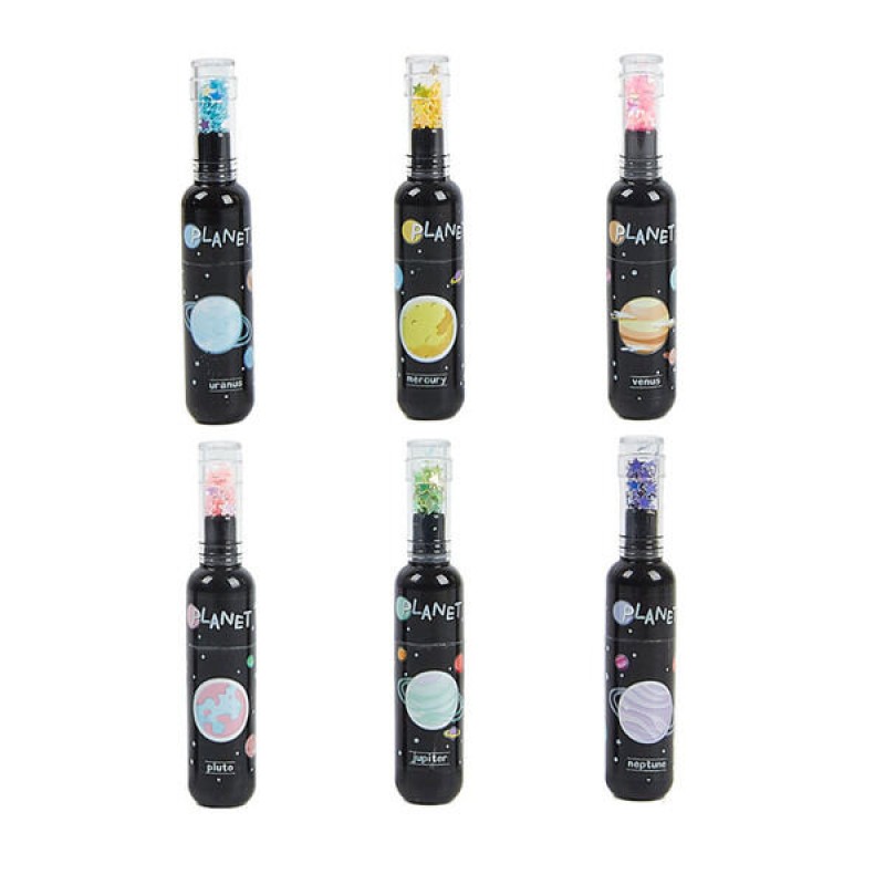 Picture of Cute Planet Space Highlighter Pen | 6 Colors Glitter Liquid Highlighter | Creative Stationery Marker Pen for Students & Kids - Multicolor