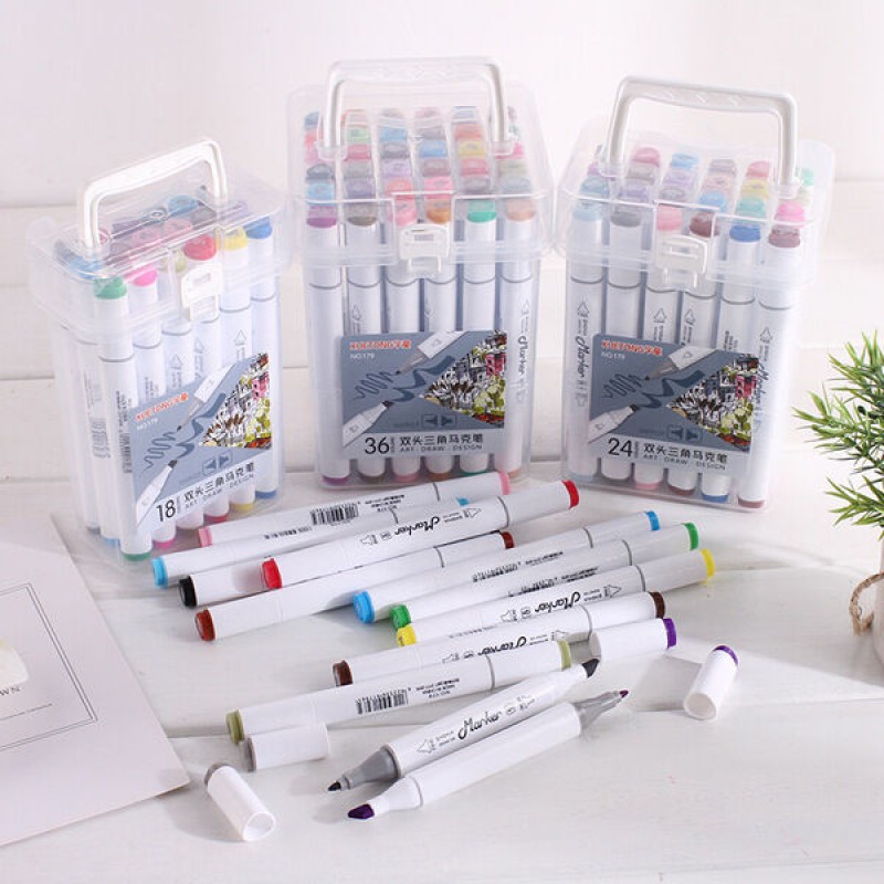 Picture of Double Head Marker Pen Full Set – 12 Colors Art Marker, Broad & Fine Tip Drawing Marker Pen for Students, Kids & Artists - 12 Color Set Box