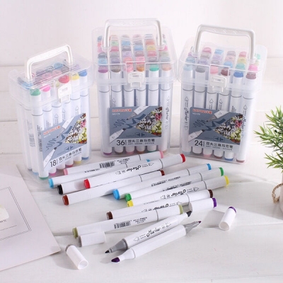 Picture of Double Head Marker Pen Full Set – 12 Colors Art Marker, Broad & Fine Tip Drawing Marker Pen for Students, Kids & Artists - 12 Color Set Box