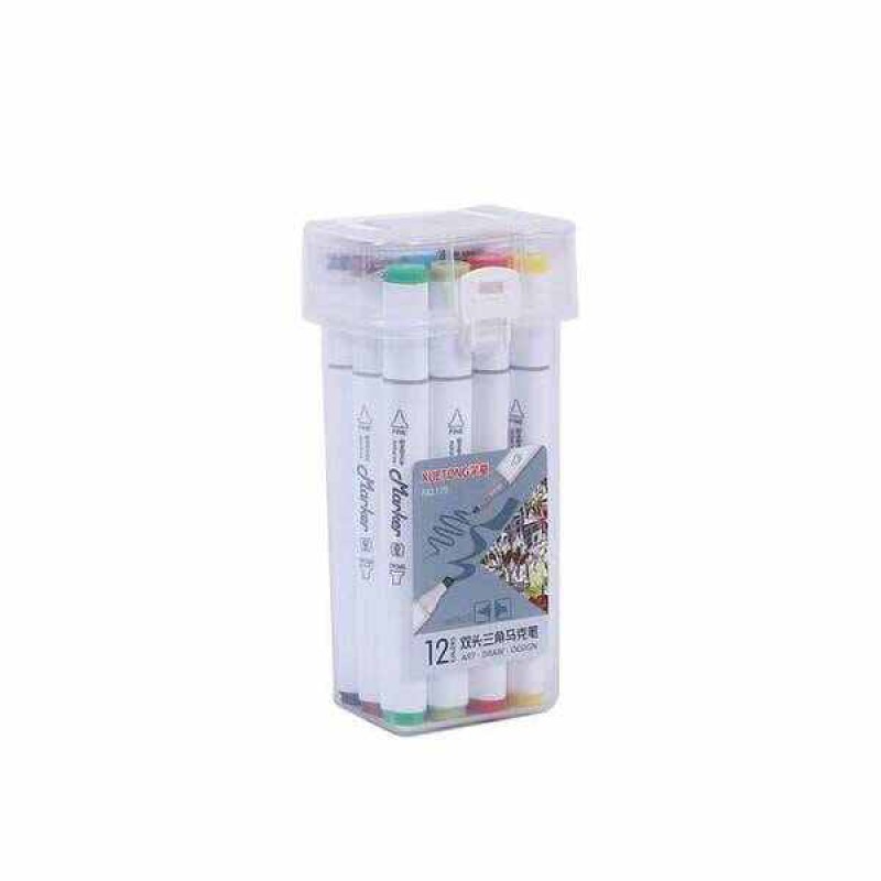 Picture of Double Head Marker Pen Full Set – 12 Colors Art Marker, Broad & Fine Tip Drawing Marker Pen for Students, Kids & Artists - 12 Color Set Box