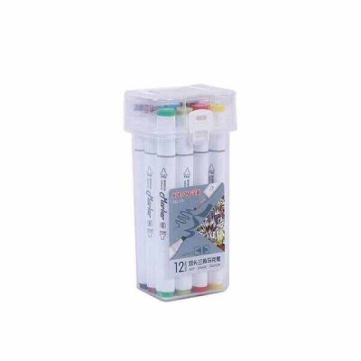Picture of Double Head Marker Pen Full Set – 12 Colors Art Marker, Broad & Fine Tip Drawing Marker Pen for Students, Kids & Artists - 12 Color Set Box