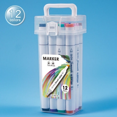 Picture of Double Head Marker Pen Full Set – 12 Colors Art Marker, Broad & Fine Tip Drawing Marker Pen for Students, Kids & Artists - 12 Color Set Box