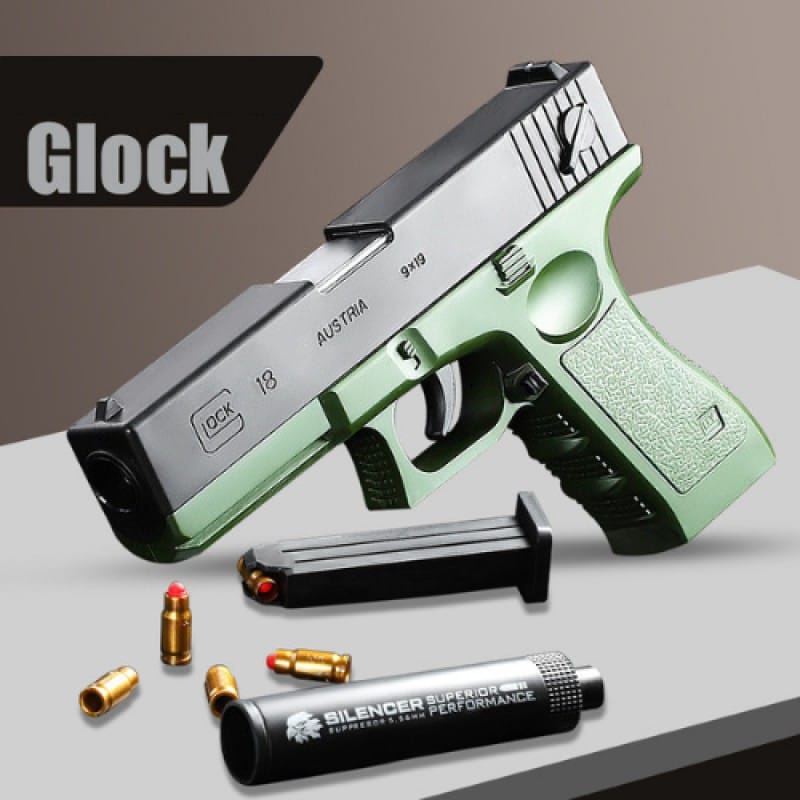 Picture of Glock18 Soft Bullet Toy Gun with Silencer & Shell Ejection | Army Green Foam Dart Blaster Toy for Kids & Adults | FREEFIRE PUBG GUN