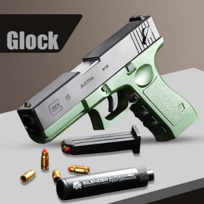 Picture of Glock18 Soft Bullet Toy Gun with Silencer & Shell Ejection | Army Green Foam Dart Blaster Toy for Kids & Adults | FREEFIRE PUBG GUN