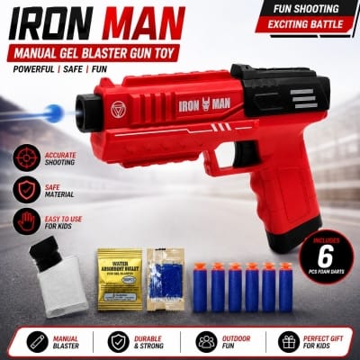 Picture of Manual Gel Blaster Gun Toy for Kids – Iron Man Design Water Bead Shooting Toy with Gel Balls & Foam Darts - Red