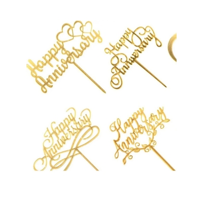Picture of Happy anniversary cake topper- 1 pc-Gold