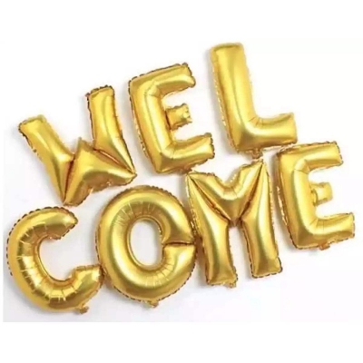 Picture of Welcome Foil banner set/WELCOME Foil Balloon Banner, Aluminum Foil Letters Banner Balloons for Party Supplies, Party Decorations-Gold