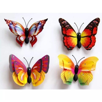 Picture of Butterfly Wall Stickers-4pcs/3D Double Wings Butterfly Wall Stickers/DIY Art Home Decor Wall Decals Fridge Stickers Wedding Decor-Multicolor