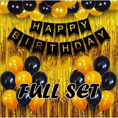 Picture of Happy Birthday Combo Full Set/Birthday Low Budget Package/Black and golden birthday combo set-Golden