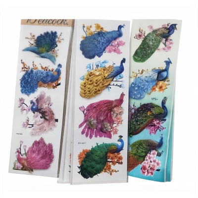 Picture of Peacock sticker 4pc/3D-peacock sticker-4pc-Multicolor