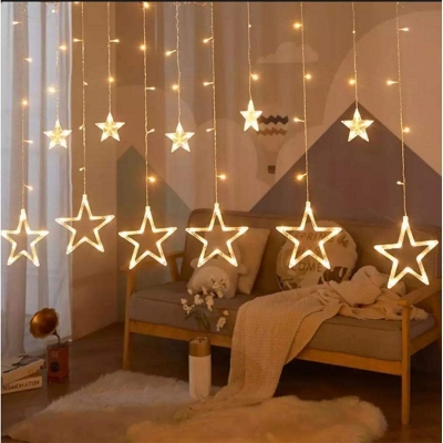 Picture of Star Fairy Light/Curtain Fairy Light /Porda Fairy Light/Golden Big Star Curtain Light, 12 Hanging Golden Star String Lights, Drawing Room Decoration Led Curtain String Light Fairy Led - Fairy Lights-Gold