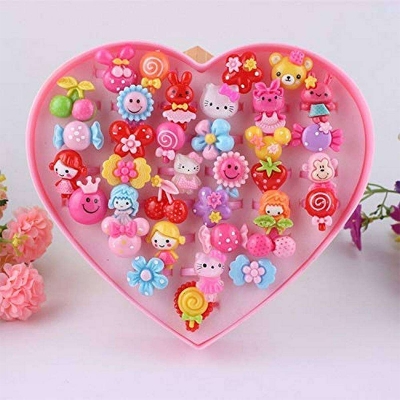 Picture of Cute Cartoon Rings Toys for Baby Girls toy/Kids ring-5pc/Kids Finger Ring Adjustable/-Multicolor