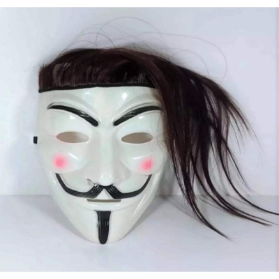 Picture of Joker Face with Long Hair for Party/Anonymous / Guy Fawkes Maks - White/joker mukhos-1pc-White