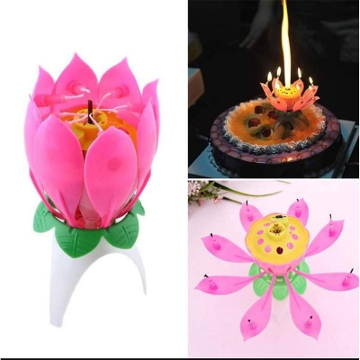 Picture of Happy birthday music candle/lily candle/Happy birthday rotate music candle/shapla candle-Lite pink