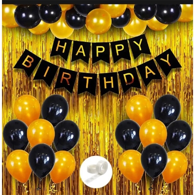 Picture of Happy Birthday Balloon Combo Complete Set (Balloons+Banner+Birthday Decoration)-Black