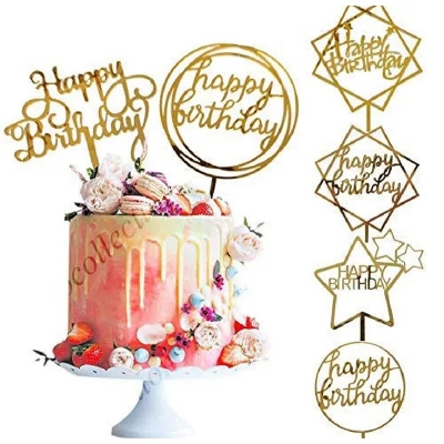 Picture of Happy Birthday Cake Topper for Cake Decoration- (Pack of 1 Pcs)-Gold