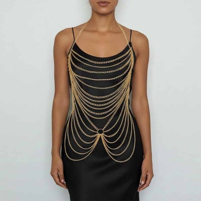 Picture of Chest Chain Body Chain Harness Waist Jewellery  for party/expensive Body Chain Jewellery set-Gold