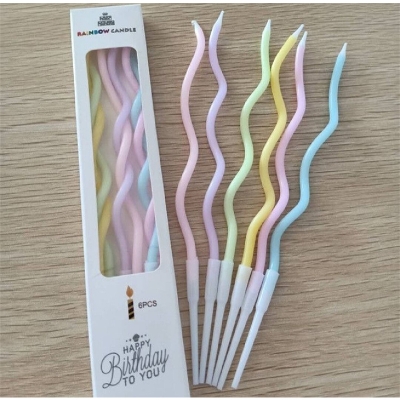 Picture of Pastel Long Spiral Candles with Stand- Pack of 6-Pastel