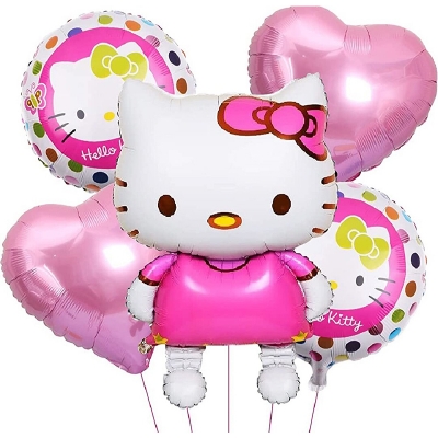 Picture of 5 Pcs Hello Foil Balloon Pack Themed Birthday Party Balloons for Kids Party Decorations Hello Kitty Design-Pink