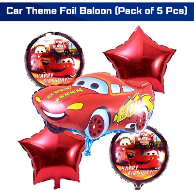 Picture of Cars Theme Foil Balloon 5 Pc Combo - Birthday Decoration-Red
