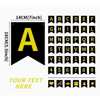 Picture of Custom Letter Banner Kit/DIY Personalized Banner For Birthday Banner/Customized Black Name Banners Gold Stamping Letters And Number  Bunting Banner For Birthday Anniversary Halloween Wedding Events Party Decoration