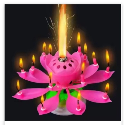 Picture of Romantic Happy Birthday Music Play Lotus Candle, Magic Musical Candle Flower Special For Birthday-Multicolor-Pink
