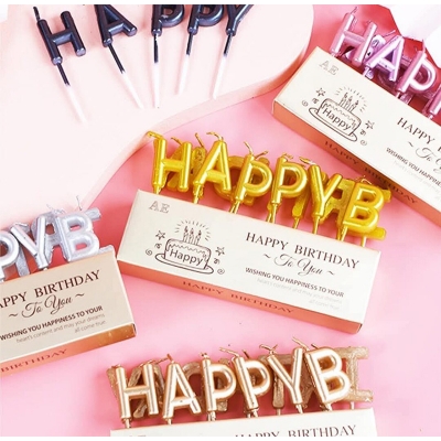 Picture of Happy Birthday Letter Candles metallic colour