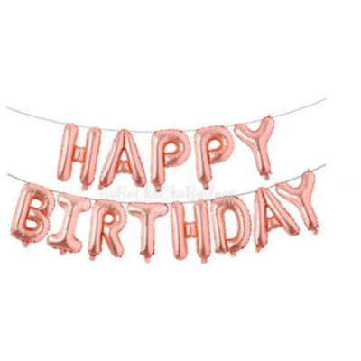 Picture of Happy Birthday Foil Balloons 16 inch Letters Banner Party Decoration - Rose Gold-Rose Gold
