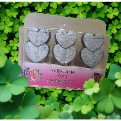 Picture of Heart Love Shapes Cake Candle for Birthday/Anniversary, Mom To Be, Baby Shower, and Wedding Party Cake Decorations – Pack of 3 Pcs-Silver