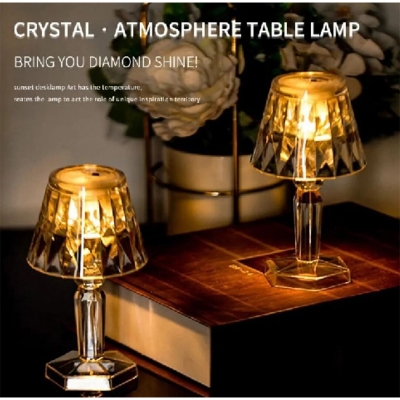 Picture of Led Diamond Table lamp/ Night Lights Crystal Projection Desk Lamps/LED Mini Table Lamp Warm White Crystal Look Conical/12 cm Small Modern Decorative Table Lamp Battery Operated Decorativ-White