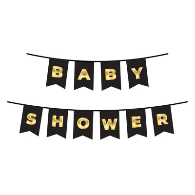 Picture of Baby Shower Card Banner Black and Golden Baby Shower Party, Welcome Prince or Princess Party Decor
